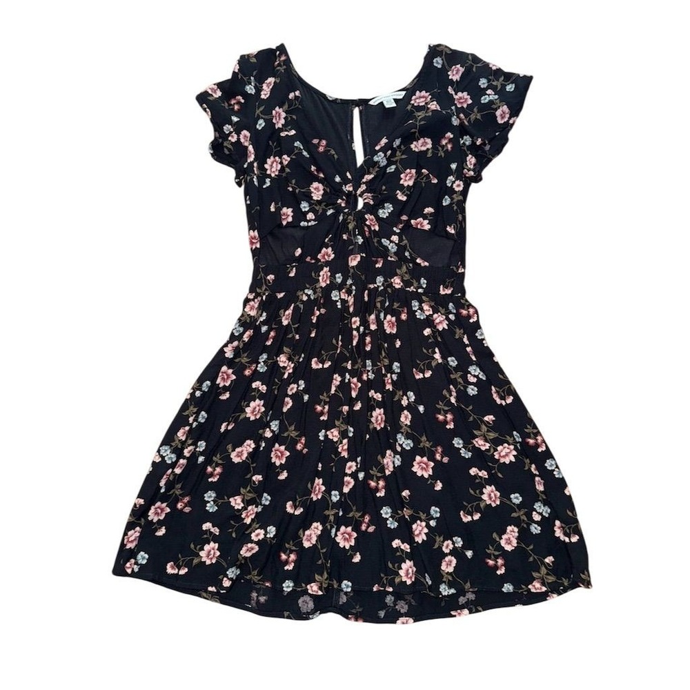 American Eagle XS Black Floral Cutout Mini Dress Y2K resort vacation cruise club